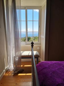 上布雷尼亞的住宿－vivienda vacacional Benilde，一间卧室设有一张床和一个美景窗户。