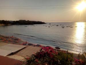 a view of a body of water with boats in it at Buganvilla Sea View apts in Agia Pelagia