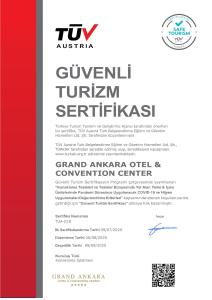 Certifikát, hodnocení, plakát nebo jiný dokument vystavený v ubytování Grand Ankara Hotel Convention Center