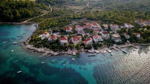 an aerial view of a resort on a island in the water at Apartments Grbin in Korčula