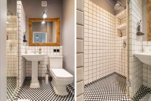 2 immagini di un bagno con servizi igienici e lavandino di Rent like home - Wilcza 22A a Varsavia