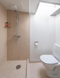 y baño con aseo y ducha. en aday - Apartment suite 4 Aalborg Center, en Aalborg