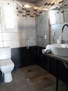 a bathroom with a toilet and a sink and a shower at Gouves Sunset apts in Gouves +34 photos