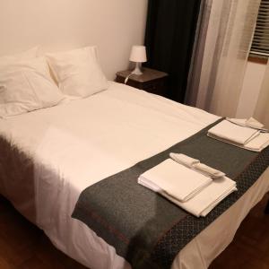 ヴィラ・ノヴァ・デ・ガイアにあるAfurada Apartment - 2 Room - 3 Personsのベッドルーム1室(ベッド1台、タオル2枚付)