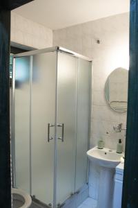 a bathroom with a shower and a sink at Green door in Vrnjačka Banja
