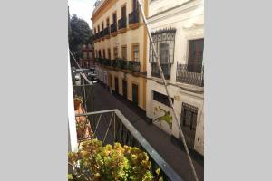 Blick auf eine Straße vom Balkon eines Gebäudes in der Unterkunft Apartamento Centro Encarnación 1º D in Sevilla