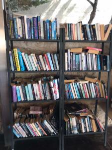 a book shelf filled with lots of books at Aegean Blue Studios CHILDREN OVER 12 in Afitos