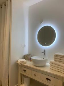 a bathroom with a sink and a mirror at Appartement Scandinave dans domaine historique d'exception in Vernaison