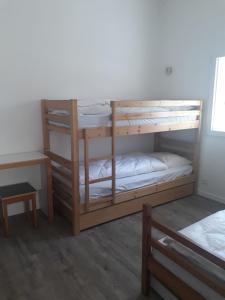 Tonnay-BoutonneにあるLe Hameau de Saintongeの二段ベッド2台、デスクが備わる二段ベッドルーム1室です。 +52枚の写真