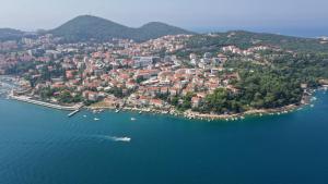an aerial view of a small island in the water at Apartments Villa Sirena in Dubrovnik
