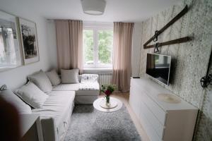 Svetainės erdvė apgyvendinimo įstaigoje Apartament przy Pijalni