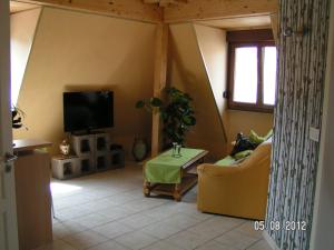 un soggiorno con divano e TV di chez monika a Monswiller
