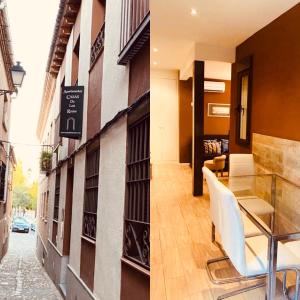 a building with a table and chairs on a street at Alda Apartamentos Muralla de Toledo in Toledo