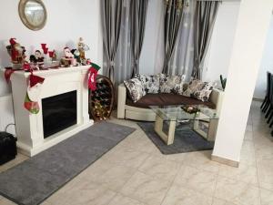 a living room with a couch and a fireplace at La Casa Alana in Vişeu de Jos +41 photos