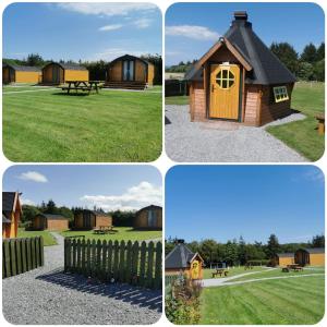 a group of four pictures of a cabin at Greencraig Pods in Buckie