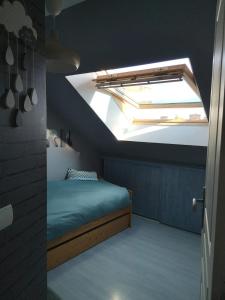 una piccola camera con letto e lucernario di Duplex à 2km de la Baie de Cancale-Mt St Michel a La Fresnais