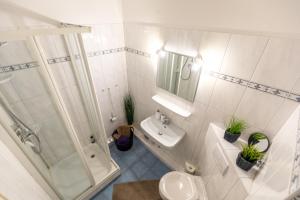 a bathroom with a shower and a sink and a toilet at Ferienwohnung "Sylt Sunrise" in Westerland (Sylt)