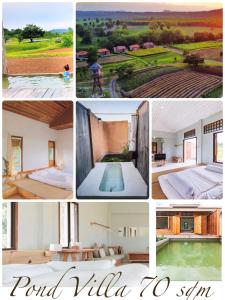 a collage of photos of a house with a pool villa at COOLLiving Farmhouse Organic in Wang Nam Khieo