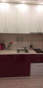 a kitchen with a sink and white cabinets at Aphrodite Rose in Sunny Beach