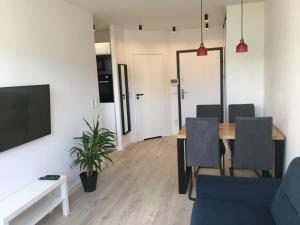 Televízia a/alebo spoločenská miestnosť v ubytovaní Apartament MORENA