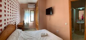 1 dormitorio con cama, lavabo y TV en Hostal Seseña en Seseña