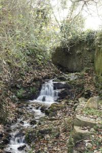 a small waterfall in the middle of a creek at ribeira dos marinheiros amarelo in Sintra