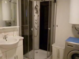 a bathroom with a shower and a sink at Duplex 2 au centre de MIRECOURT in Mirecourt