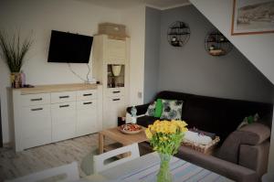Televízia a/alebo spoločenská miestnosť v ubytovaní Apartament przy Źródełku