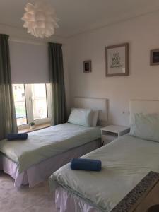 トレモリノスにあるCarihuela park palaceの窓付きの客室で、ベッド2台が備わります。