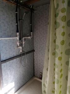 a shower in a bathroom with a shower curtain at Summer mini cottage in Tsentral'nyy Poselok