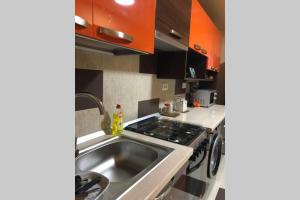 a kitchen with a sink and a stove at Casa Roxana in Constanţa +21 photos