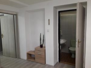 a bathroom with a toilet and a sink at Apartman V Podbabe in Prague