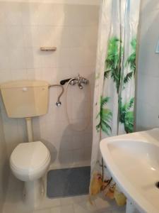a bathroom with a toilet and a sink at Andavis Hotel in Kardamaina