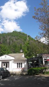 a car parked in front of a building with a mountain at Ferienwohnung Siesta in Bad Harzburg