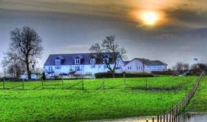 a large white house in a green field at The Orange Fox Lux Room and Hot Tub at The Grumpy Schnauzer Guest House in Airdrie