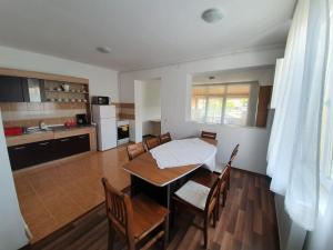 a kitchen and dining room with a table and chairs at STUDIO APARTMENTS in Alba Iulia