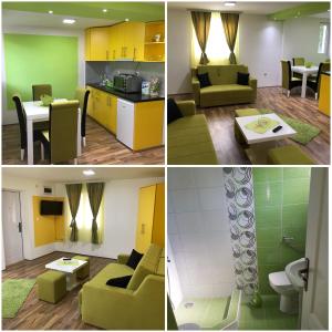 quatro imagens diferentes de uma cozinha e uma sala de estar em Studio Ivana 2 em Sokobanja
