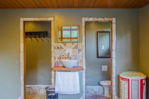 a bathroom with a sink and a toilet at Pousada Refúgio das Aves in Visconde De Maua