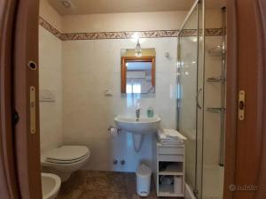 a bathroom with a sink and a toilet and a shower at La casa di Catia in Florence