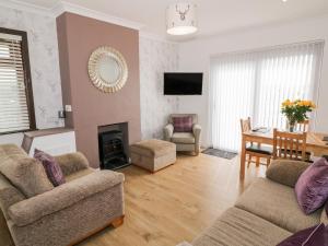 a living room with two couches and a fireplace at Tarnacrye in Annan