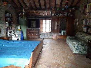 un soggiorno con letto e divano di Attic with balcony at Locanda del Capo a Capannori