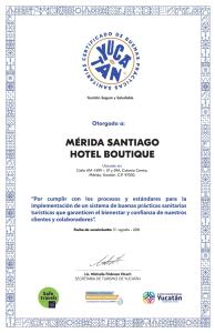página del sitio web boutique del hotel santee americano en Merida Santiago Hotel Boutique, en Mérida