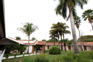 a building with palm trees in front of it at IPÊ PARK Convention Hotel in Sao Jose do Rio Preto