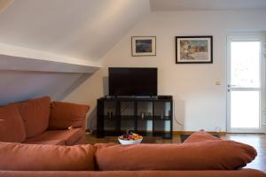 Il comprend un salon doté d'un canapé et d'une télévision à écran plat. dans l'établissement Grand appartement Marie-Thérèse, à Spa