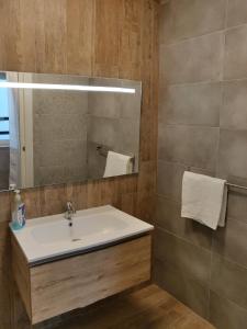a bathroom with a sink and a mirror at Walter's B&B in Il-Gżira