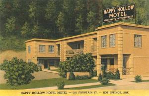 a postcard of a hotel with a happy hollow motel at The Happy Hollow in Hot Springs