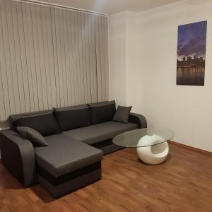 sala de estar con sofá y mesa en Gasthaus Kristall, en Salzwedel