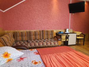 a living room with a couch and a tv at Hotel Economy Classa Edelweiss in Nevinnomyssk