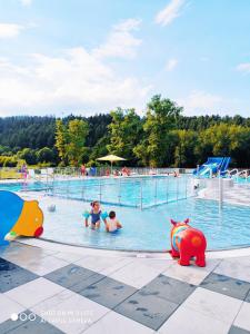 twee kinderen spelen in het water bij een zwembad bij Apartmán 302 Oščadnica in Oščadnica