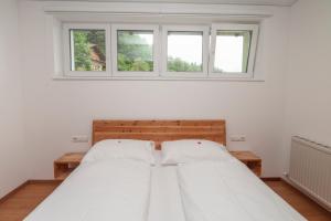 a bedroom with two beds and two windows at Hotel Garni Brigitte in Bürserberg